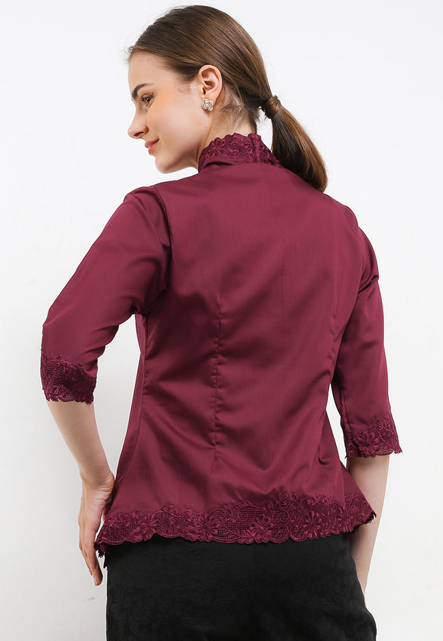 Embroidery Kebaya 3/4-length Sleeves Seret Pecah Kopi Belah Tengah