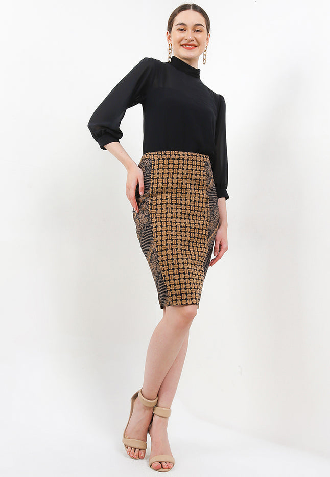 Elastic waisted Skirt Pencil Cut&Sew+Lining