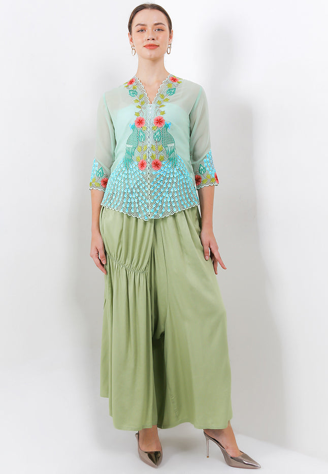 Embroidery Kebaya 3/4-length Sleeves  Peacock-Color